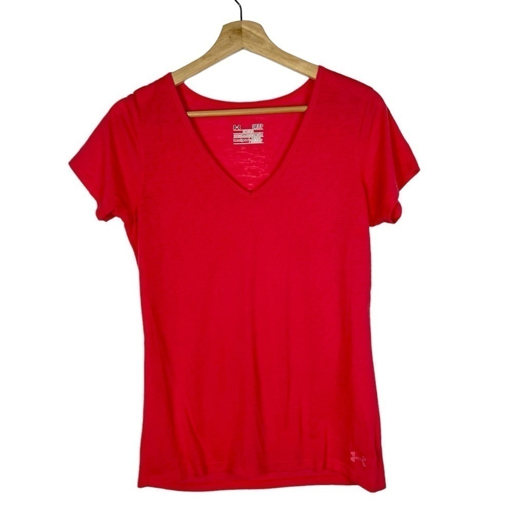 Under Armour Hot Pink Semi Fitted Burnout V-Neck Athletic T-Shirt S